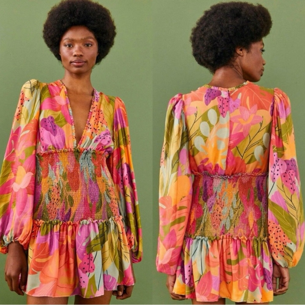 Farm Rio Sweet Forest Long Sleeve Mini Dress Size medium